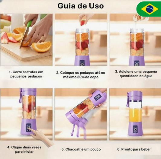 Mini Liquidificador Portátil 380mL - Recarregável USB com 6 Lâminas de Aço Inoxidável