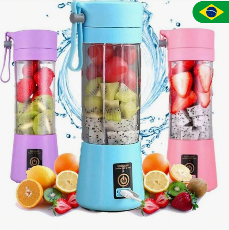 Mini Liquidificador Portátil 380mL - Recarregável USB com 6 Lâminas de Aço Inoxidável